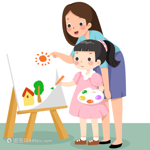 手繪卡通上美術(shù)輔導(dǎo)班的小女孩